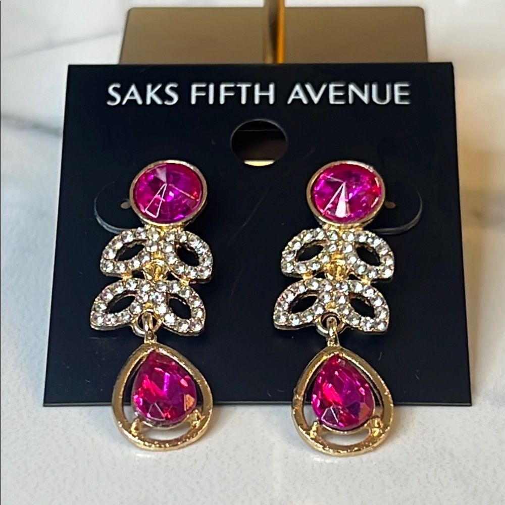 Saks Fifth Avenue Fuchsia and Gold Statement Earrings